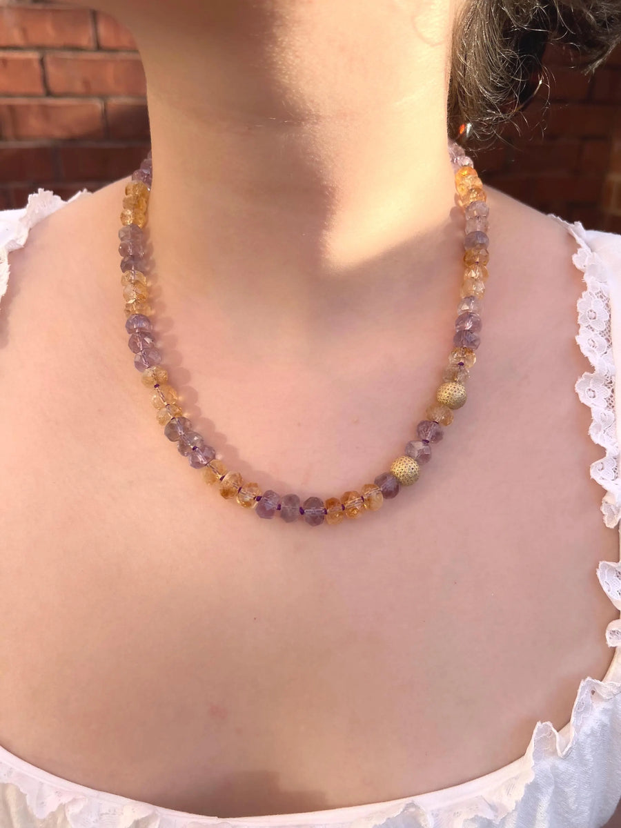 Ametrine Necklace, Gold Pave Accents, Fine Boho Gemstone Jewelry