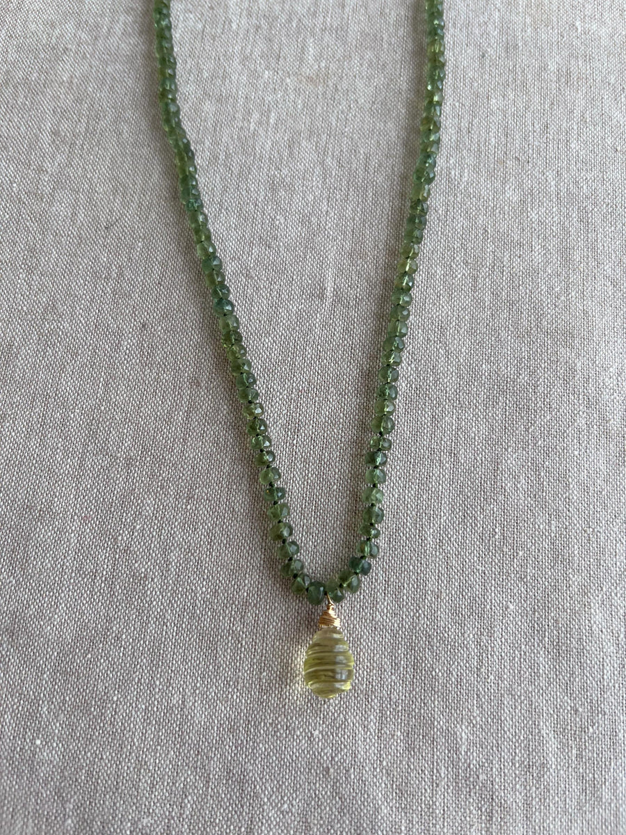 Kyanite Necklace, Carved Lemon Quartz Pendant, Boho Gemstone Jewelry