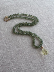 Kyanite Necklace, Carved Lemon Quartz Pendant, Boho Gemstone Jewelry