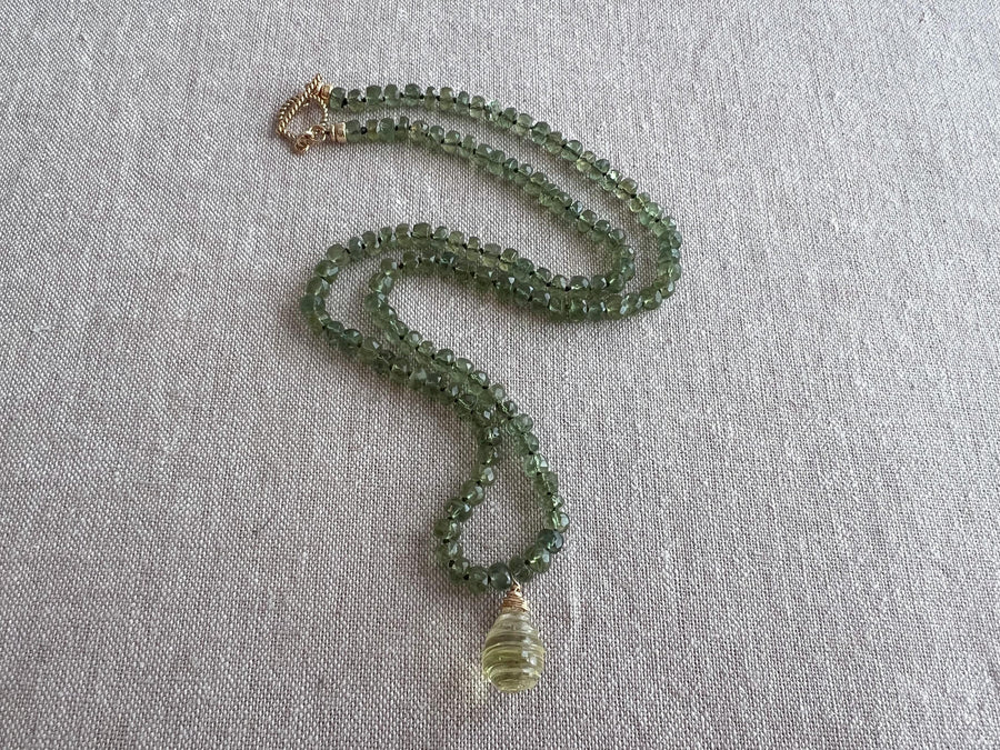 Kyanite Necklace, Carved Lemon Quartz Pendant, Boho Gemstone Jewelry