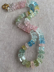 Aquamarine and Morganite Necklace, Hexagon Bolt Cut, Fine Boho Gemstone Jewelry