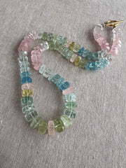 Aquamarine and Morganite Necklace, Hexagon Bolt Cut, Fine Boho Gemstone Jewelry