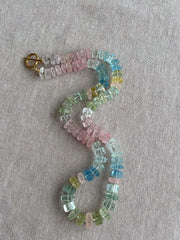 Aquamarine and Morganite Necklace, Hexagon Bolt Cut, Fine Boho Gemstone Jewelry