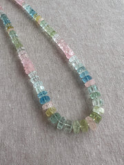 Aquamarine and Morganite Necklace, Hexagon Bolt Cut, Fine Boho Gemstone Jewelry