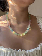 Aquamarine and Morganite Necklace, Hexagon Bolt Cut, Fine Boho Gemstone Jewelry