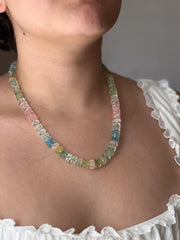Aquamarine and Morganite Necklace, Hexagon Bolt Cut, Fine Boho Gemstone Jewelry