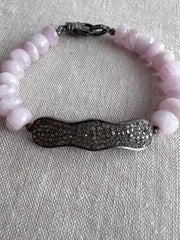 Kunzite Bracelet with Pave Diamond Bar, Boho Gemstone Jewelry