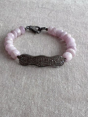 Kunzite Bracelet with Pave Diamond Bar, Boho Gemstone Jewelry