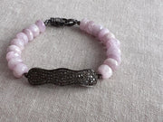 Kunzite Bracelet with Pave Diamond Bar, Boho Gemstone Jewelry