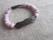 Kunzite Bracelet with Pave Diamond Bar, Boho Gemstone Jewelry