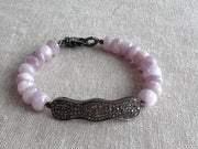 Kunzite Bracelet with Pave Diamond Bar, Boho Gemstone Jewelry
