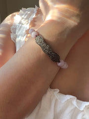 Kunzite Bracelet with Pave Diamond Bar, Boho Gemstone Jewelry