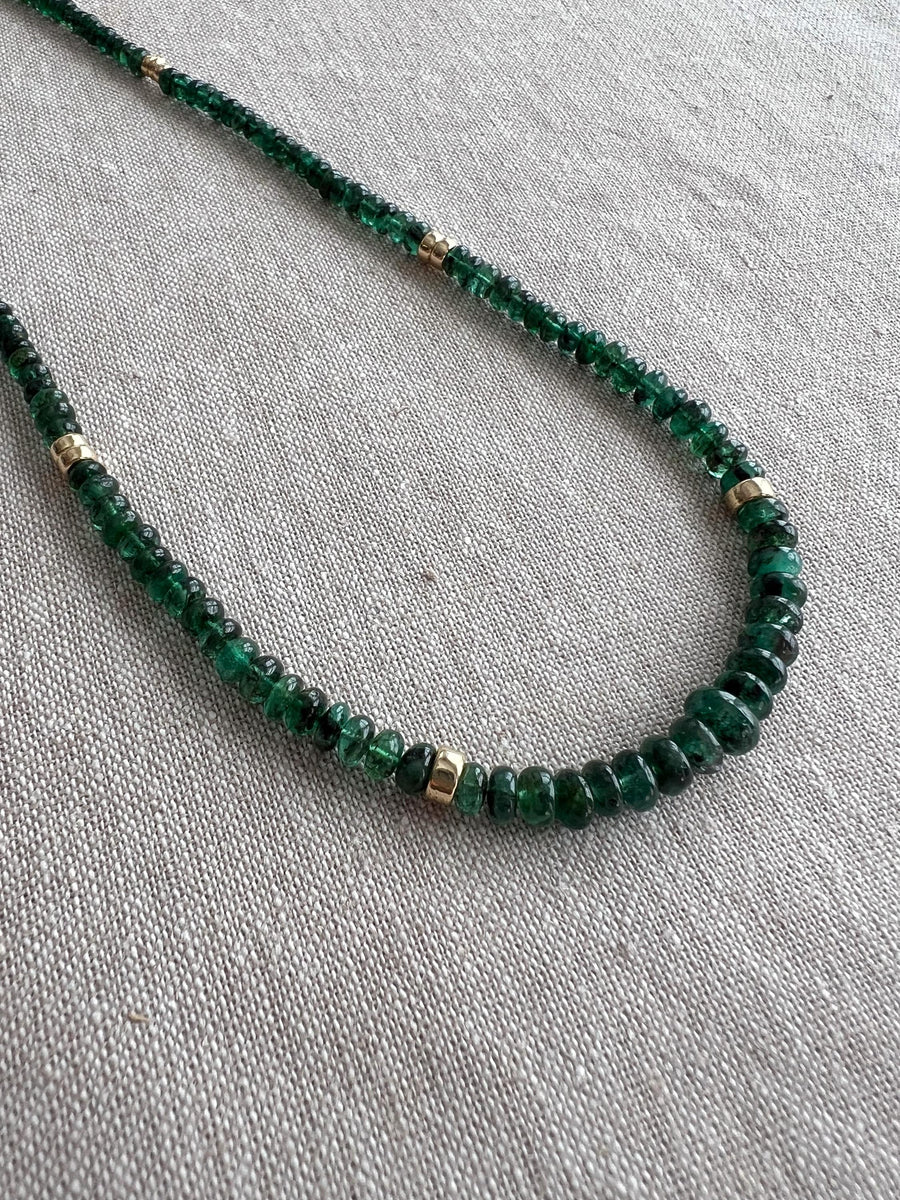 Emerald Necklace, 14k Gold Filled Accents, Boho Gemstone Jewelry