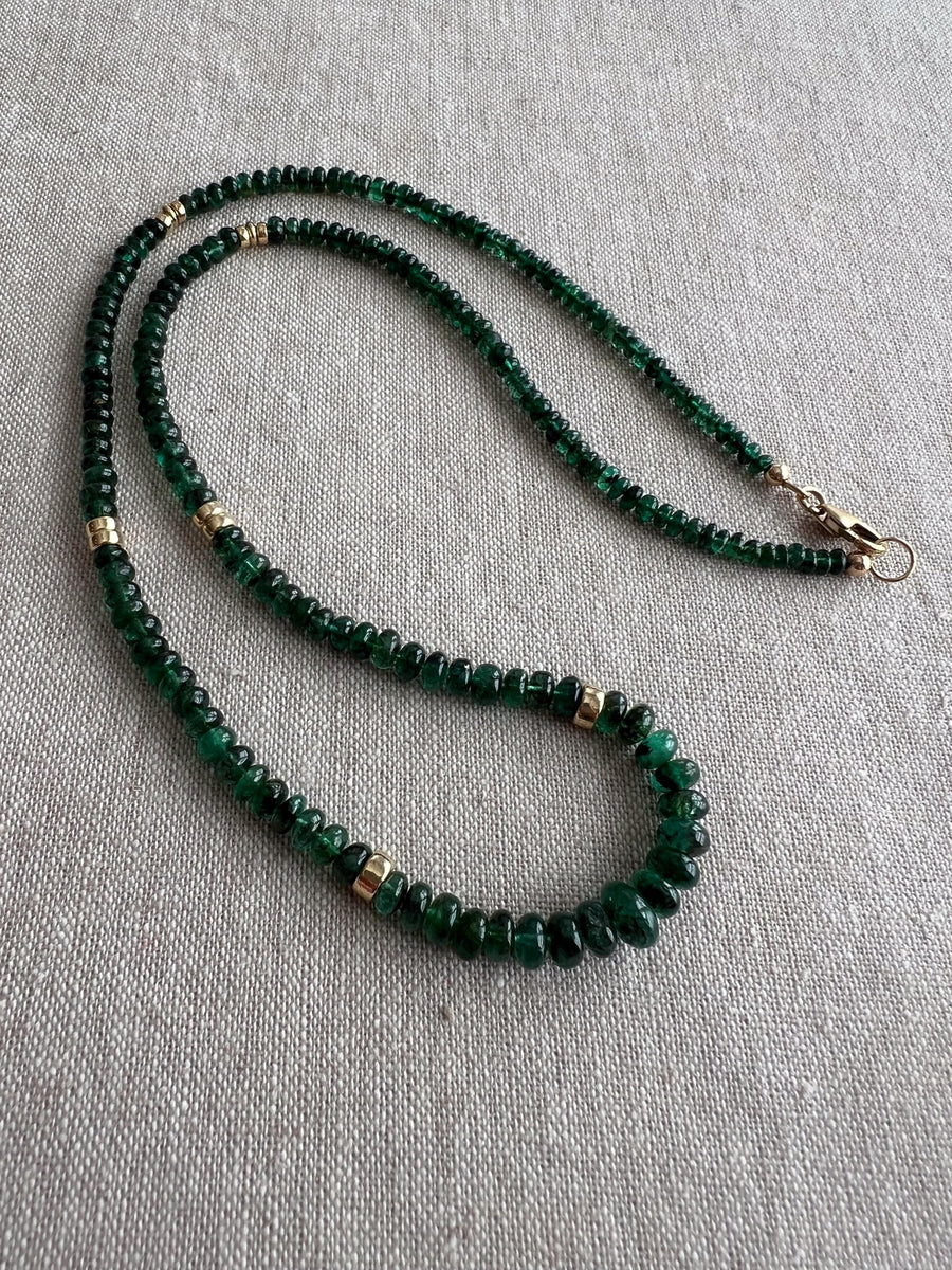 Emerald Necklace, 14k Gold Filled Accents, Boho Gemstone Jewelry