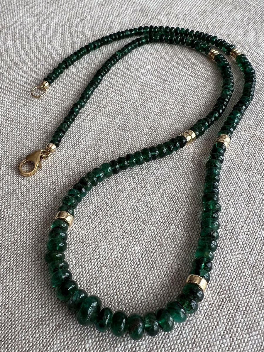 Emerald Necklace, 14k Gold Filled Accents, Boho Gemstone Jewelry