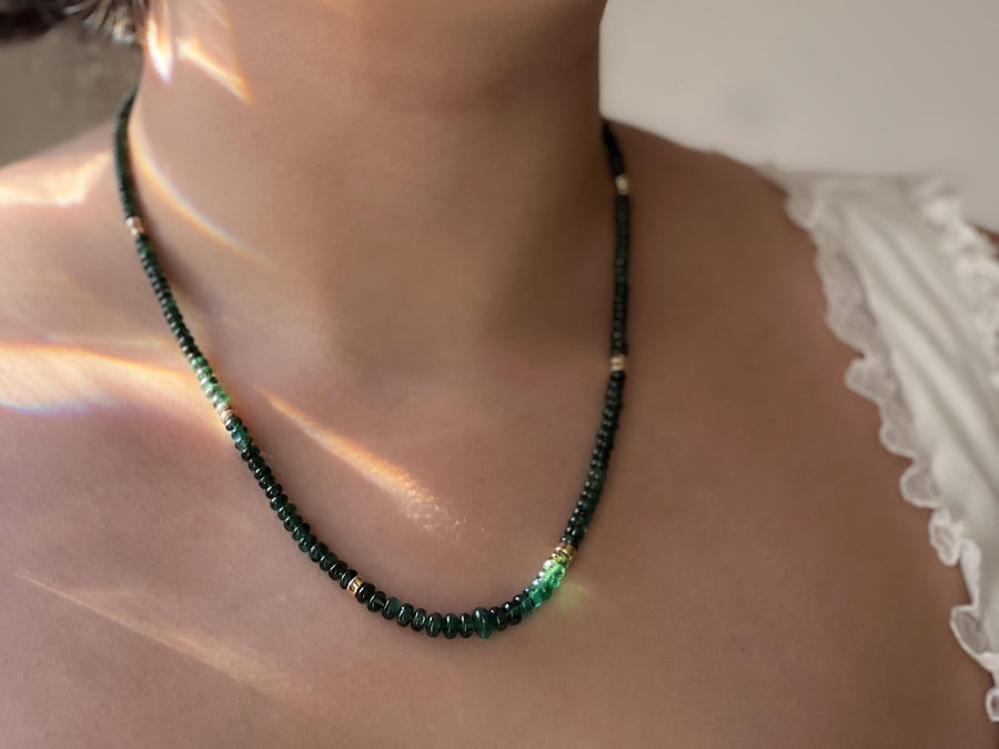 Emerald Necklace, 14k Gold Filled Accents, Boho Gemstone Jewelry