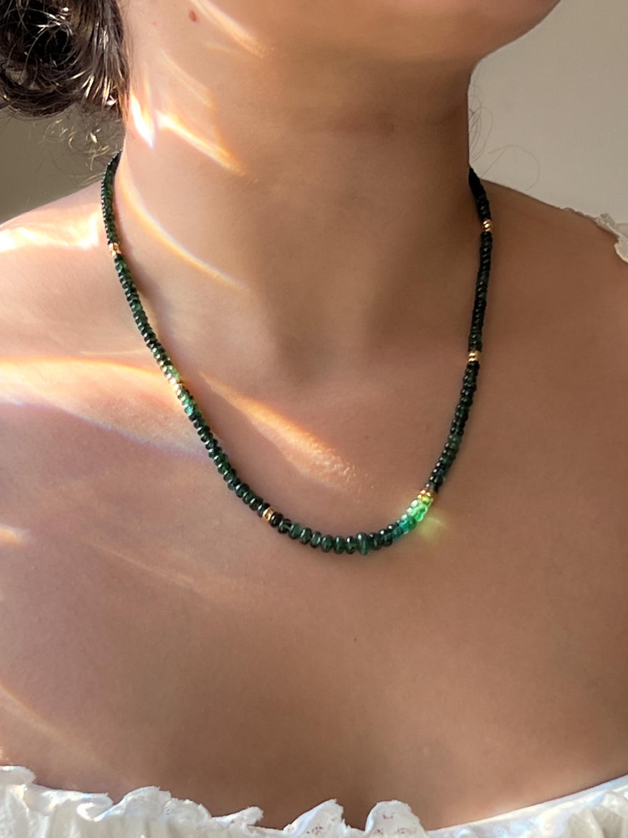 Emerald Necklace, 14k Gold Filled Accents, Boho Gemstone Jewelry