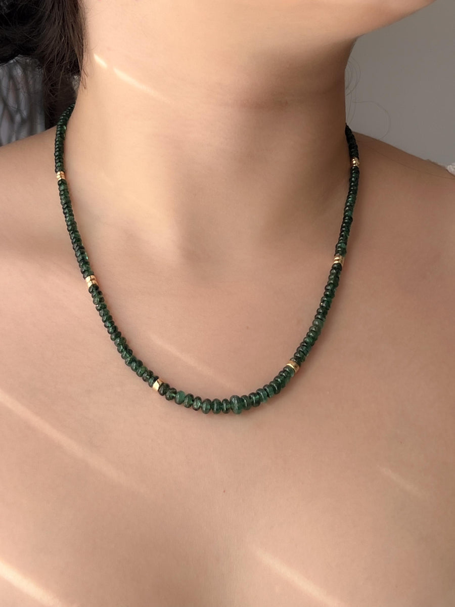 Emerald Necklace, 14k Gold Filled Accents, Boho Gemstone Jewelry