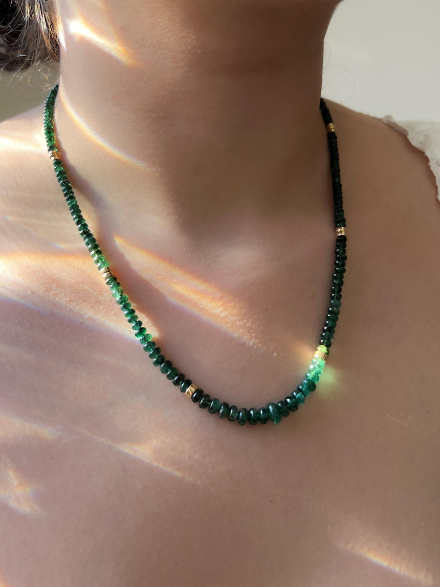 Emerald Necklace, 14k Gold Filled Accents, Boho Gemstone Jewelry