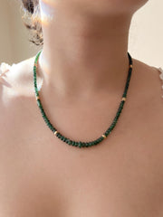 Emerald Necklace, 14k Gold Filled Accents, Boho Gemstone Jewelry