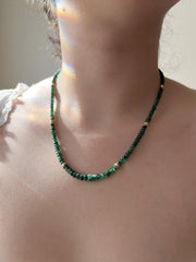 Emerald Necklace, 14k Gold Filled Accents, Boho Gemstone Jewelry