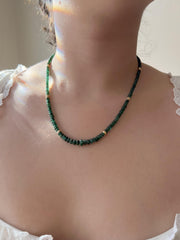 Emerald Necklace, 14k Gold Filled Accents, Boho Gemstone Jewelry