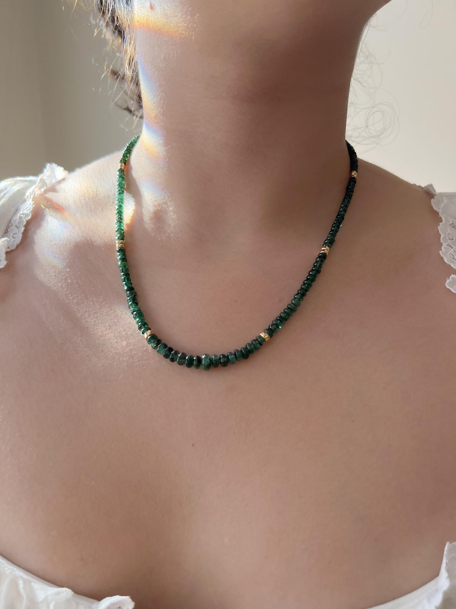 Emerald Necklace, 14k Gold Filled Accents, Boho Gemstone Jewelry