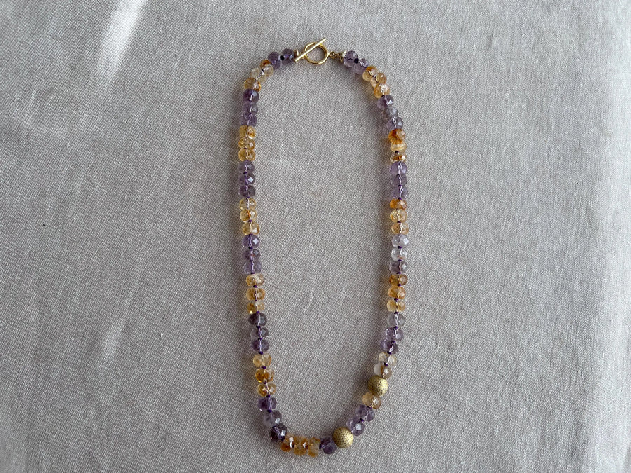 Ametrine Necklace, Gold Pave Accents, Fine Boho Gemstone Jewelry