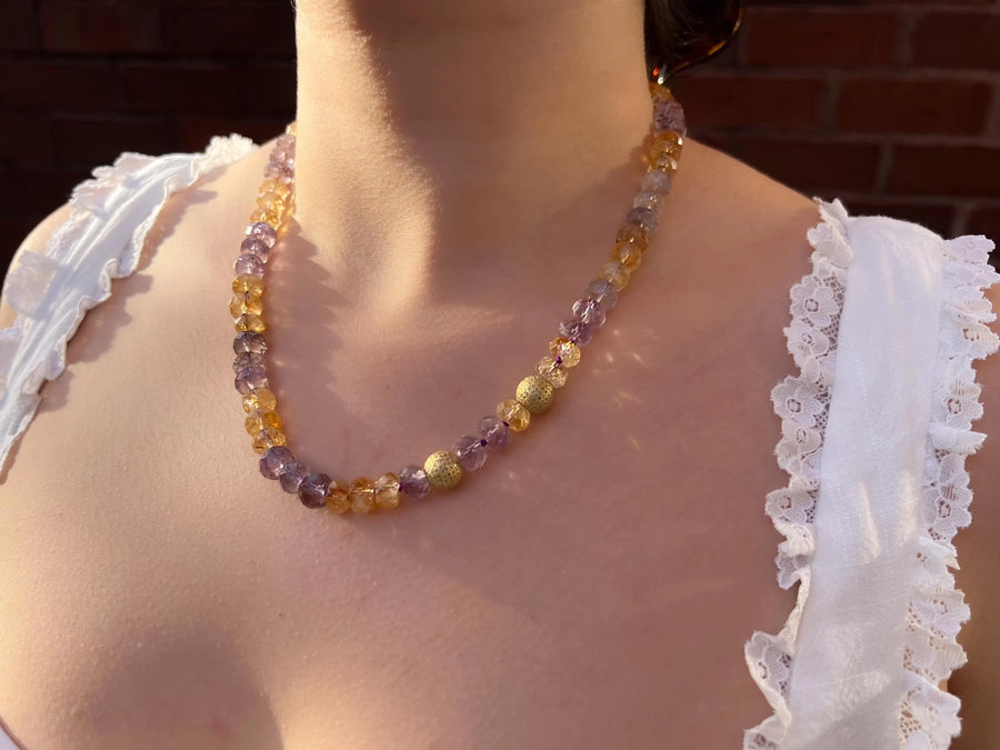 Ametrine Necklace, Gold Pave Accents, Fine Boho Gemstone Jewelry