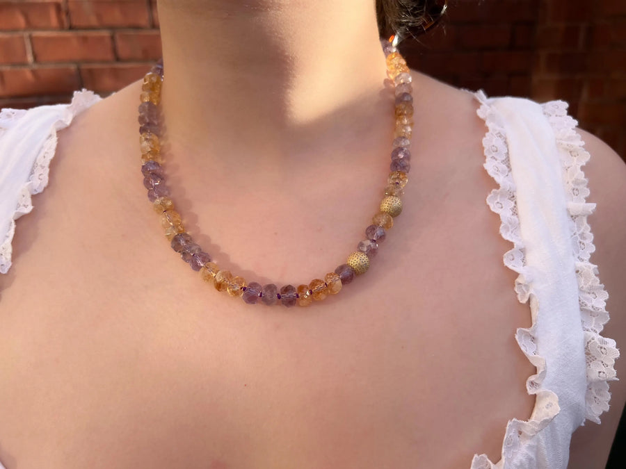 Ametrine Necklace, Gold Pave Accents, Fine Boho Gemstone Jewelry