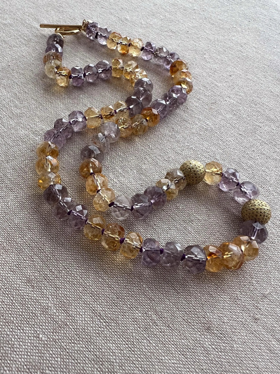 Ametrine Necklace, Gold Pave Accents, Fine Boho Gemstone Jewelry