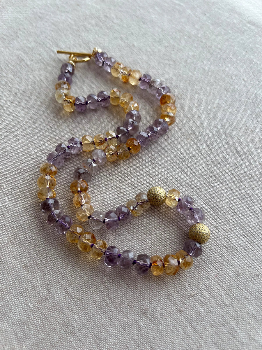 Ametrine Necklace, Gold Pave Accents, Fine Boho Gemstone Jewelry