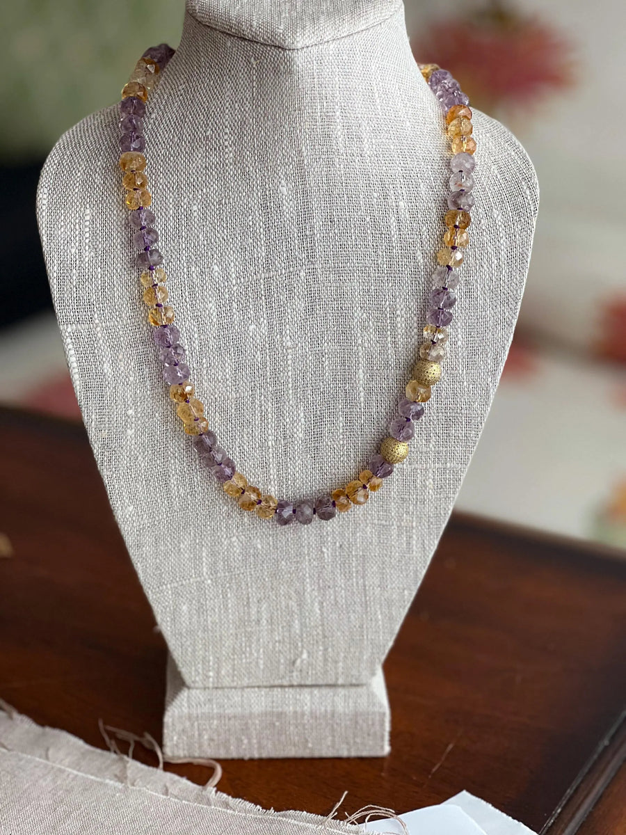 Ametrine Necklace, Gold Pave Accents, Fine Boho Gemstone Jewelry