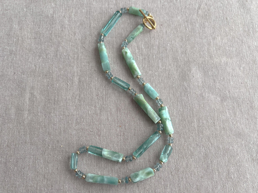 Angelite Necklace with Kyanite Accents: 14k Gold Filled, Boho Gemstone Jewelry