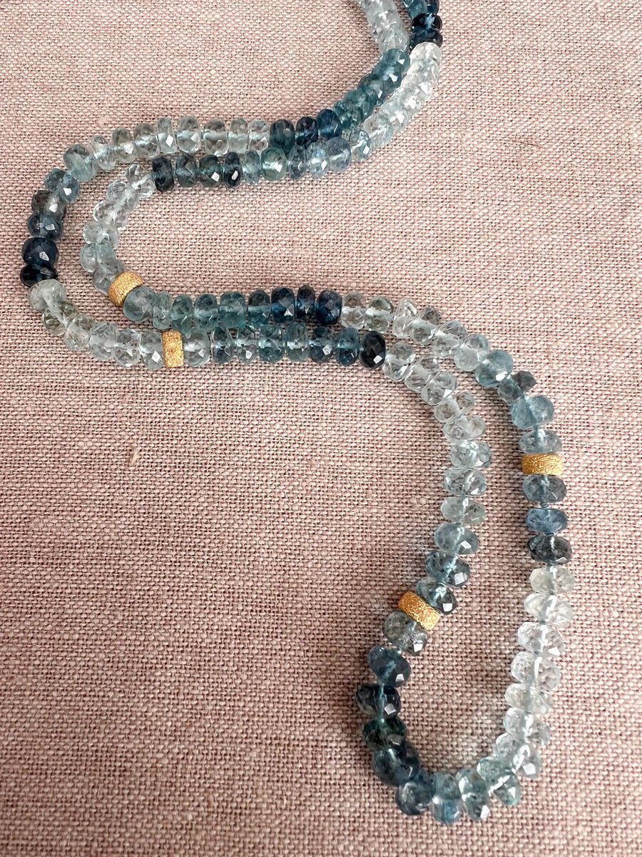Aquamarine Shaded Necklace, Gold Stardust Accents, Boho Gemstone Jewelry