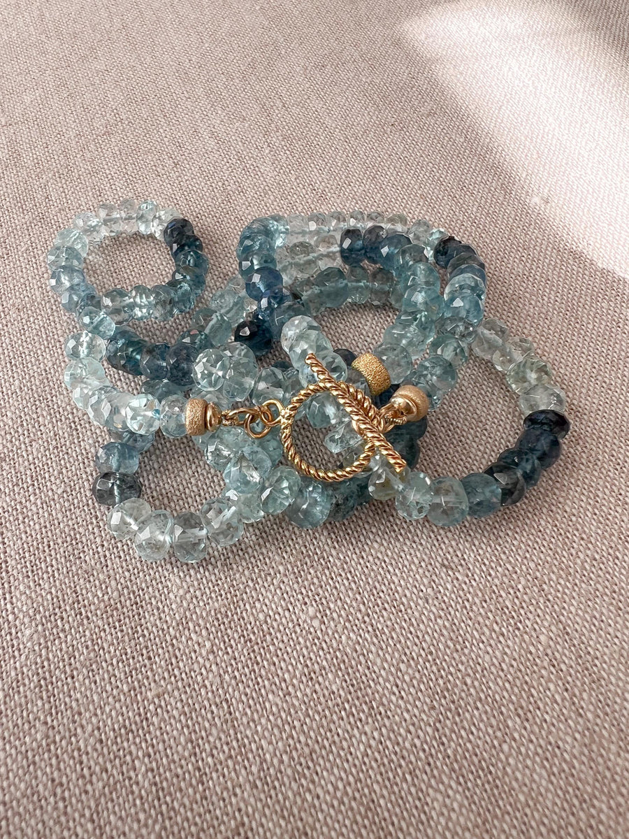 Aquamarine Shaded Necklace, Gold Stardust Accents, Boho Gemstone Jewelry