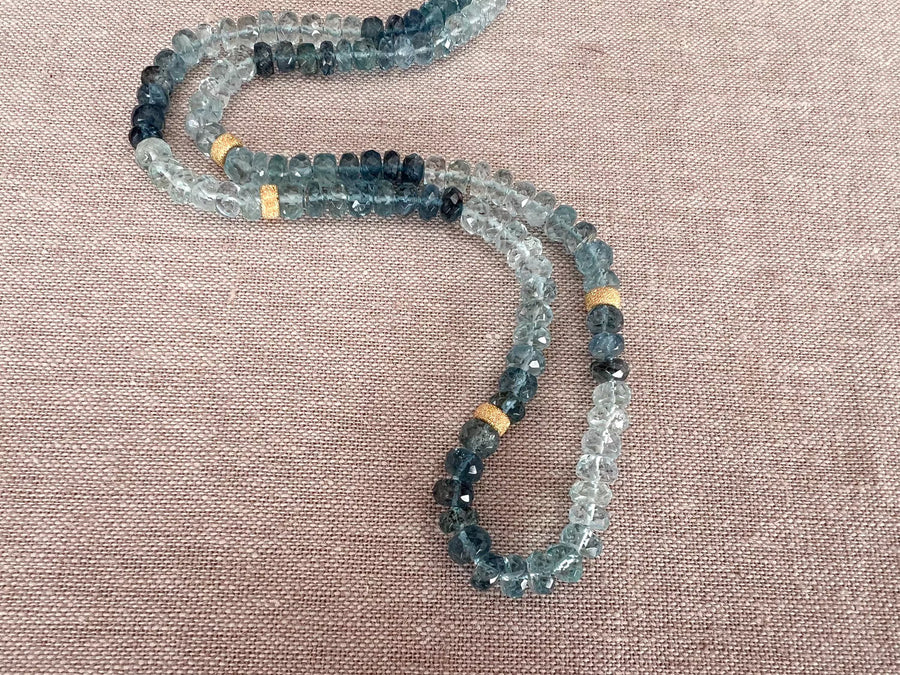 Aquamarine Shaded Necklace, Gold Stardust Accents, Boho Gemstone Jewelry