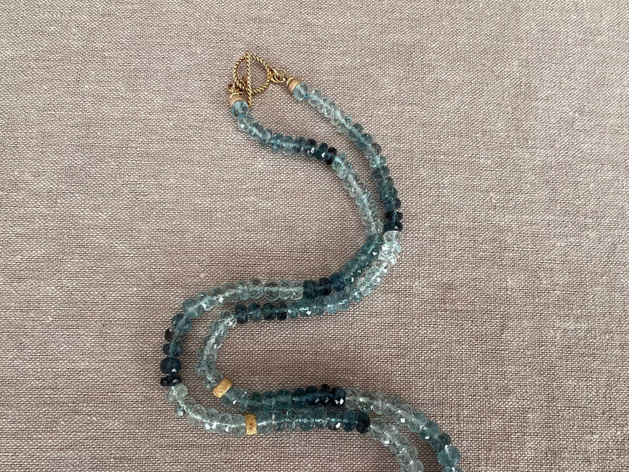 Aquamarine Shaded Necklace, Gold Stardust Accents, Boho Gemstone Jewelry