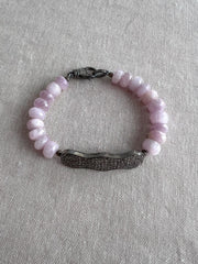Kunzite Bracelet with Pave Diamond Bar, Boho Gemstone Jewelry