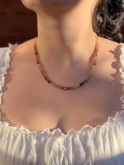 Golden Zircon Necklace, Hand Knotted Gemstones, Boho Gemstone Jewelry