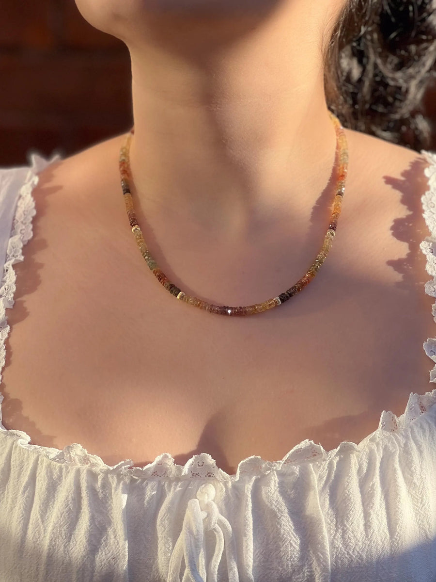 Golden Zircon Necklace, Hand Knotted Gemstones, Boho Gemstone Jewelry