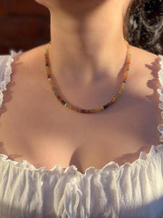 Golden Zircon Necklace, Hand Knotted Gemstones, Boho Gemstone Jewelry