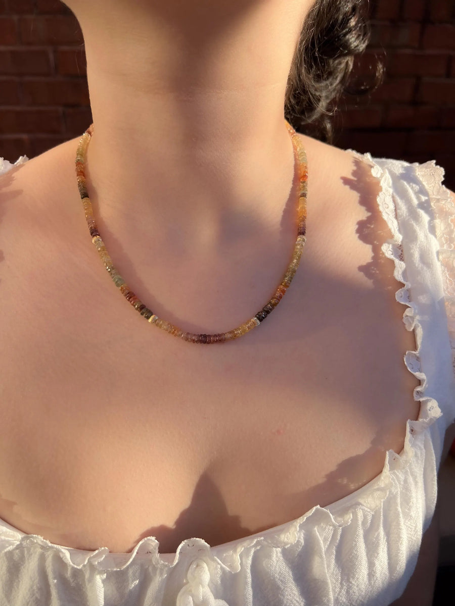 Golden Zircon Necklace, Hand Knotted Gemstones, Boho Gemstone Jewelry