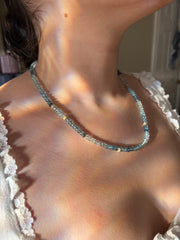 Aquamarine Shaded Necklace, Gold Stardust Accents, Boho Gemstone Jewelry