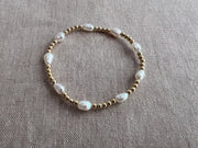 Gold Bead and Baroque Pearl Bracelet, Stretch Bracelet, Boho Jewelry