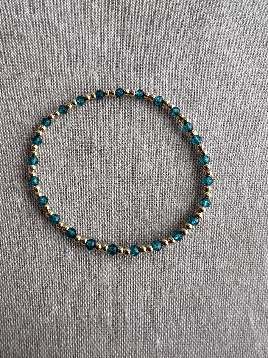 Gold Bead Bracelet with Blue Topaz Accents, Boho Gemstone Jewelry, Stacking Bracelet