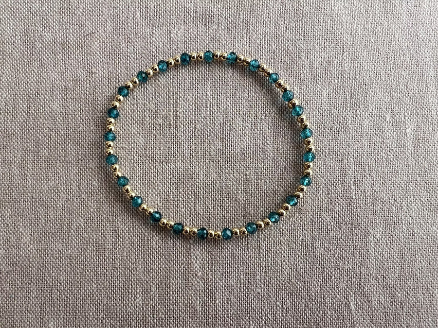 Gold Bead Bracelet with Blue Topaz Accents, Boho Gemstone Jewelry, Stacking Bracelet