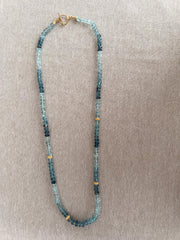 Aquamarine Shaded Necklace, Gold Stardust Accents, Boho Gemstone Jewelry