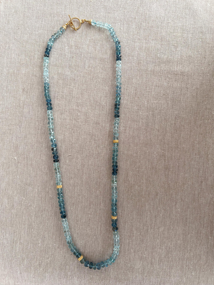 Aquamarine Shaded Necklace, Gold Stardust Accents, Boho Gemstone Jewelry