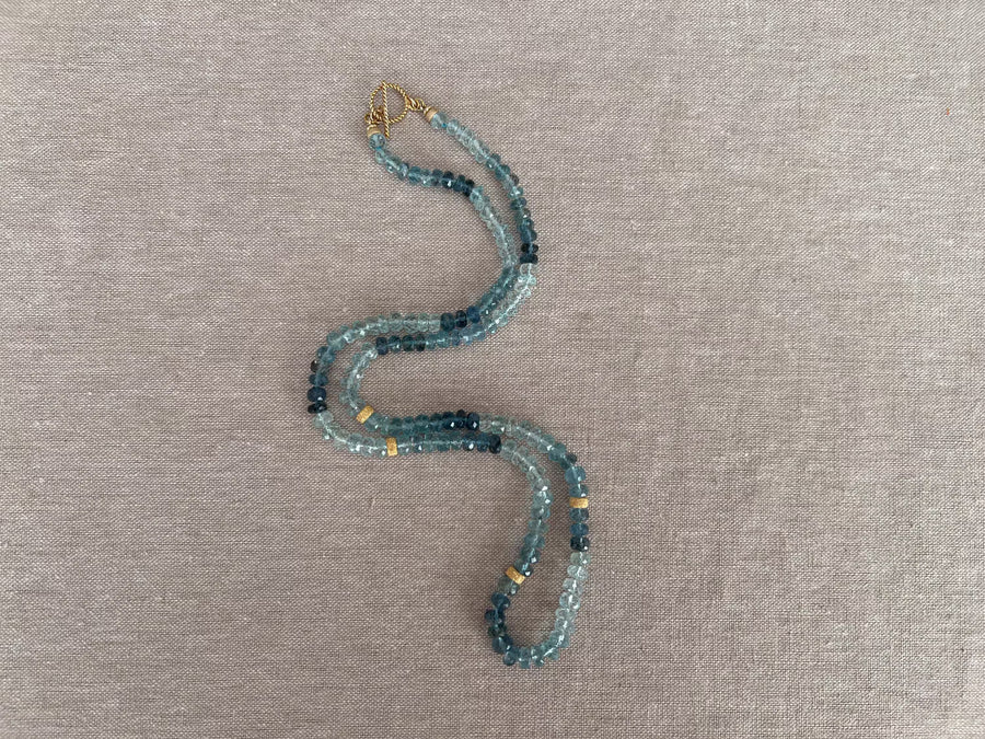 Aquamarine Shaded Necklace, Gold Stardust Accents, Boho Gemstone Jewelry